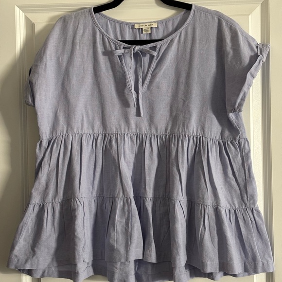 American Eagle Outfitters Tops - American Eagle Outfitters Blue Linen Peplum Tiered Top